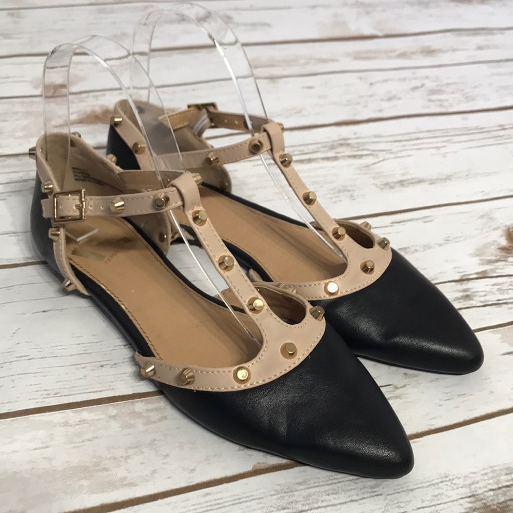 Studded Buckle T-strap Flats